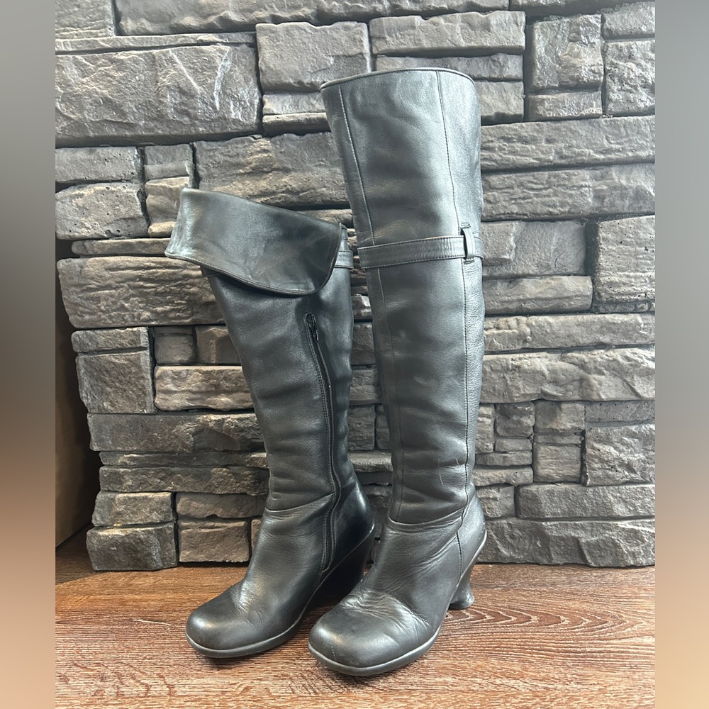 John Fluevog Black Over the Knee Leather Boots